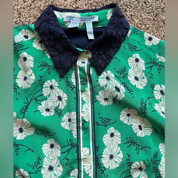 Draper James Hilltop Garden Shirtdress Floral Silk Print Lace collar Gold Button - Picture 2 of 10